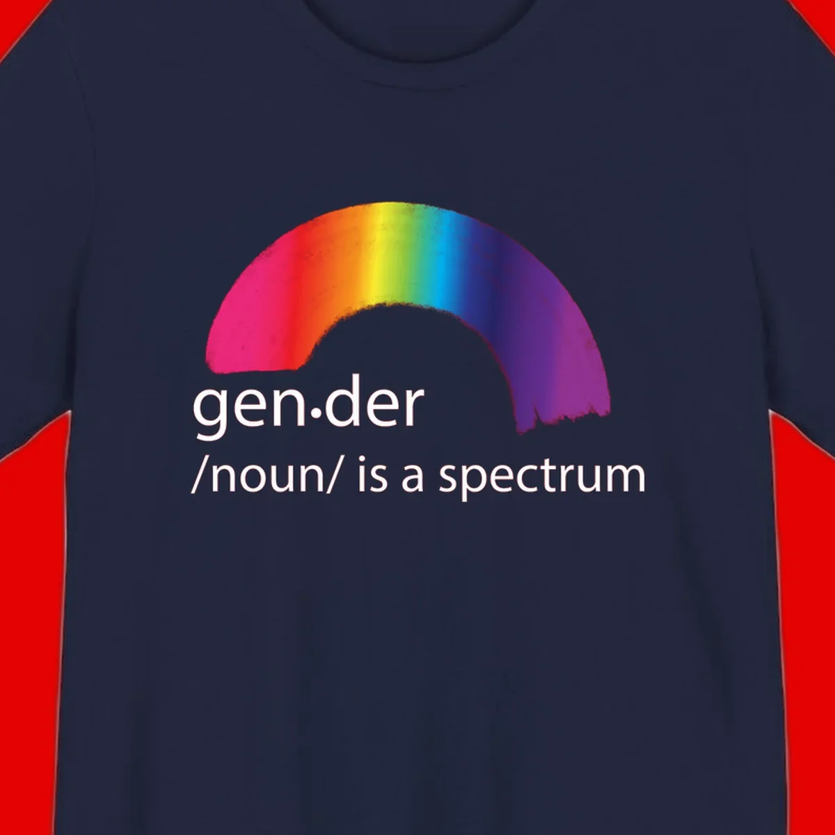 Rainbow arc with text 'gen.der /noun/ is a spectrum' celebrating gender diversity and LGBTQ pride
