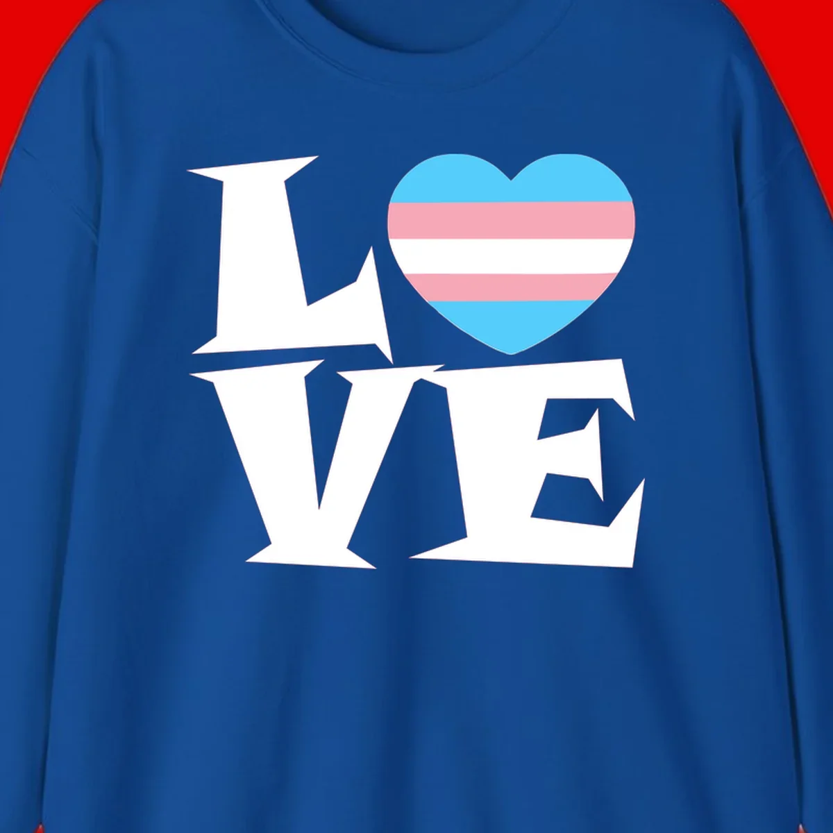 Trans pride heart with cyan, pink, and white stripes next to bold 'Love Wins' text on gray background
