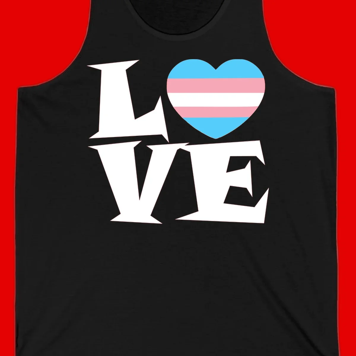 Trans pride heart with cyan, pink, and white stripes next to bold 'Love Wins' text on gray background