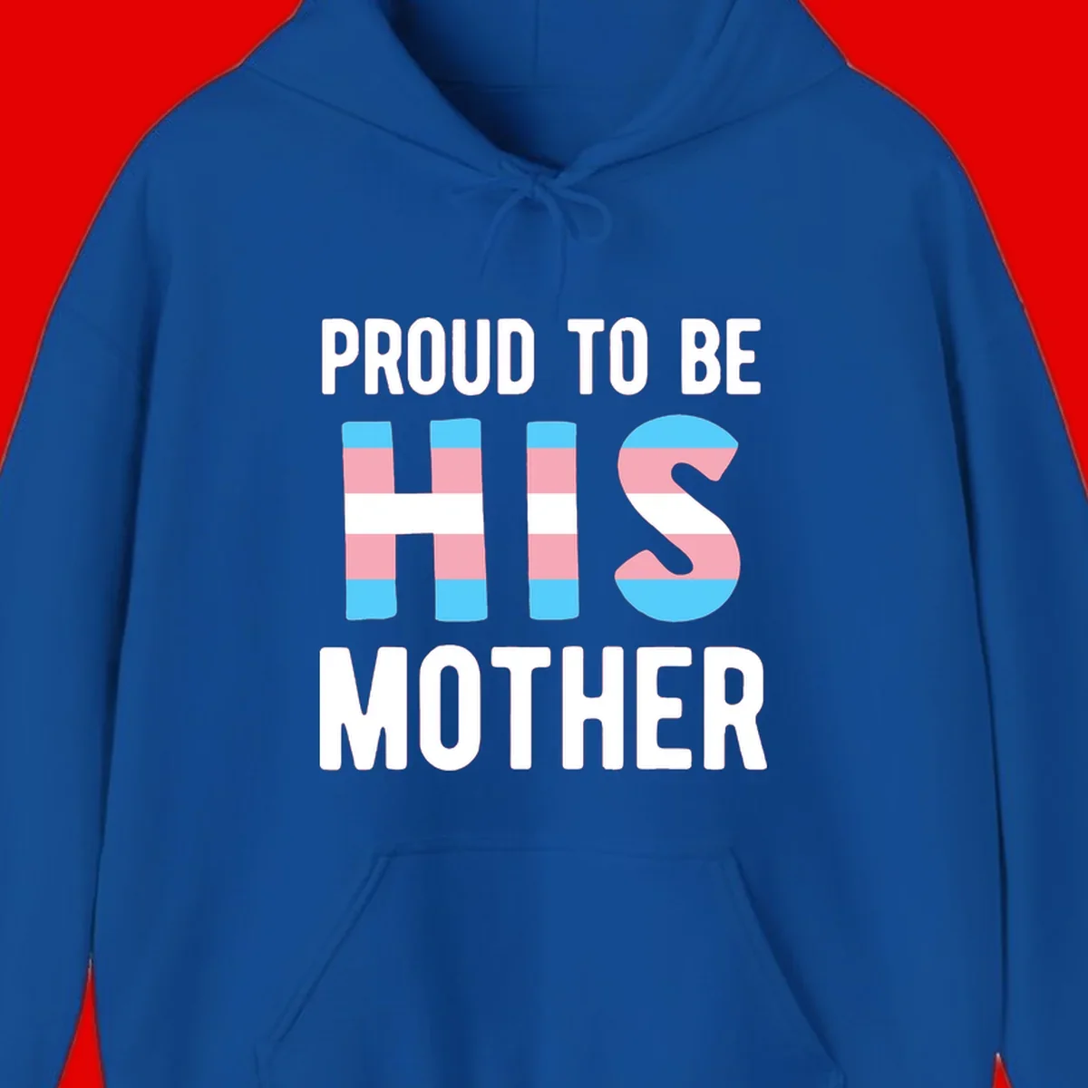 Proud trans mother design with blue, pink, and white striped cylinders and letter S featuring trans pride flag colors