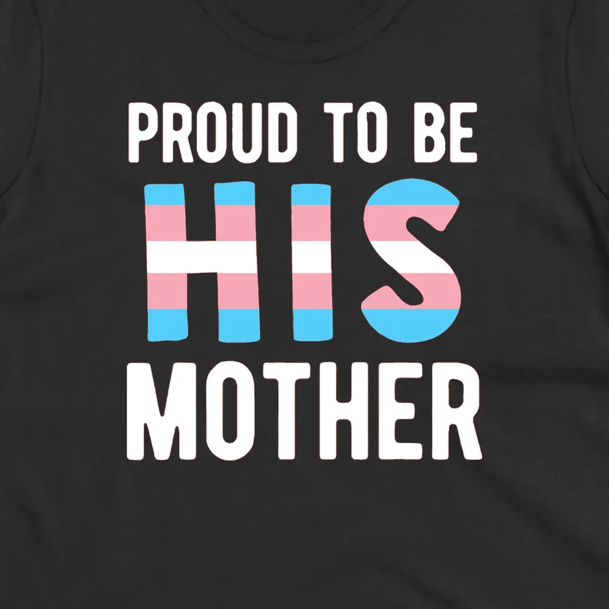 Proud trans mother design with blue, pink, and white striped cylinders and letter S featuring trans pride flag colors