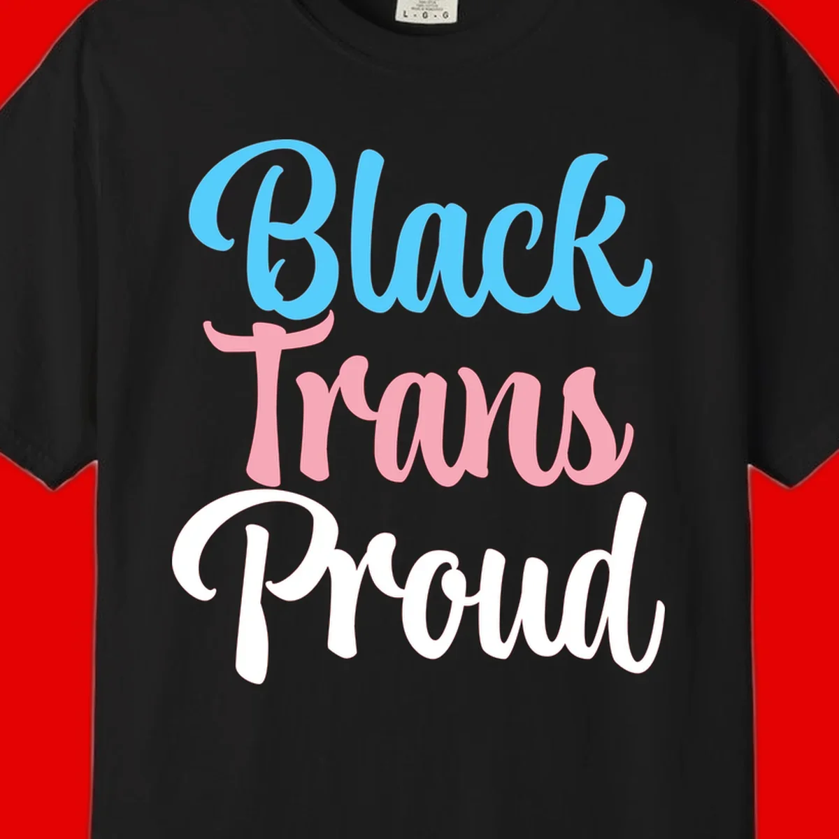 Block Tram Squad design with stacked text in cyan, pink, and white on gray background