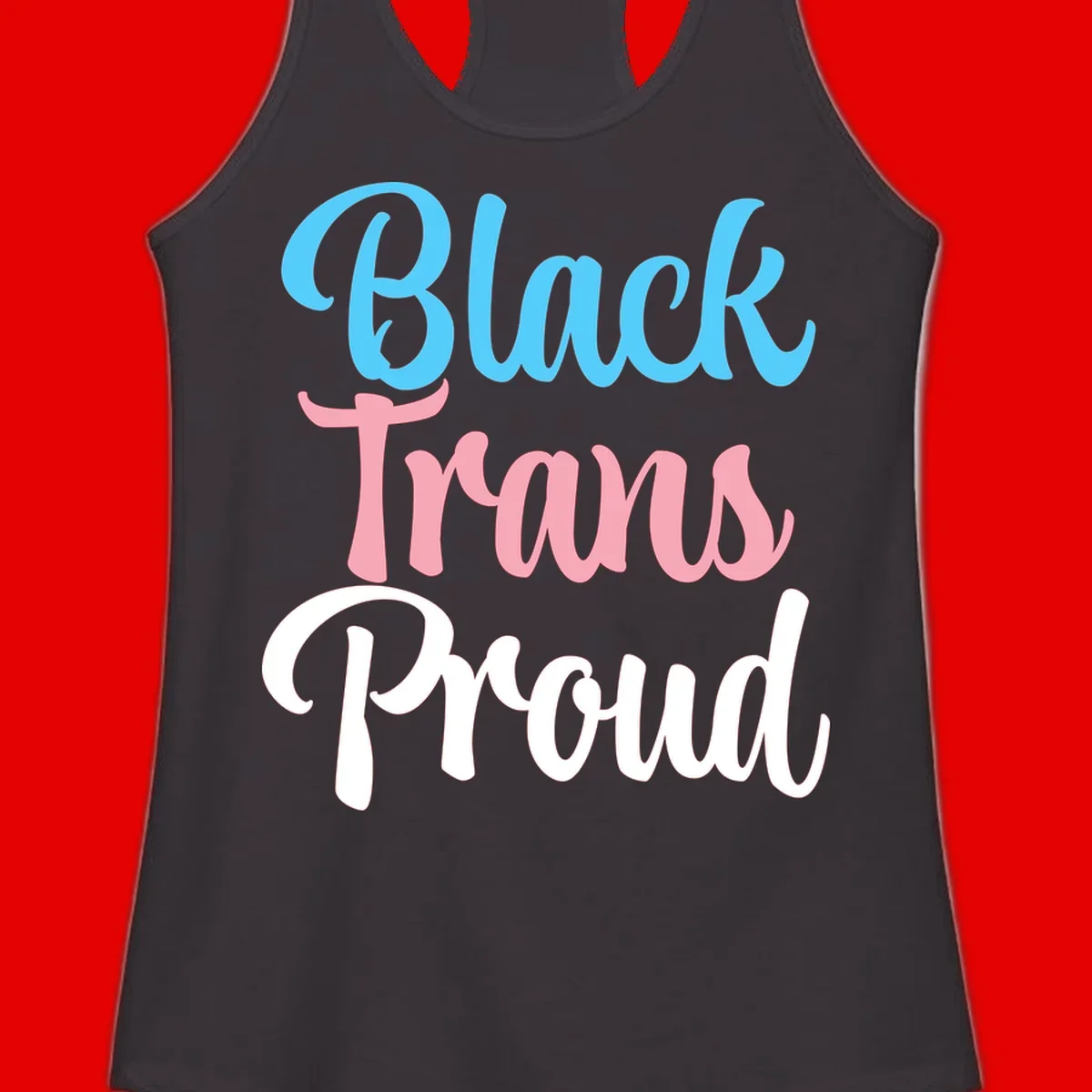 Block Tram Squad design with stacked text in cyan, pink, and white on gray background
