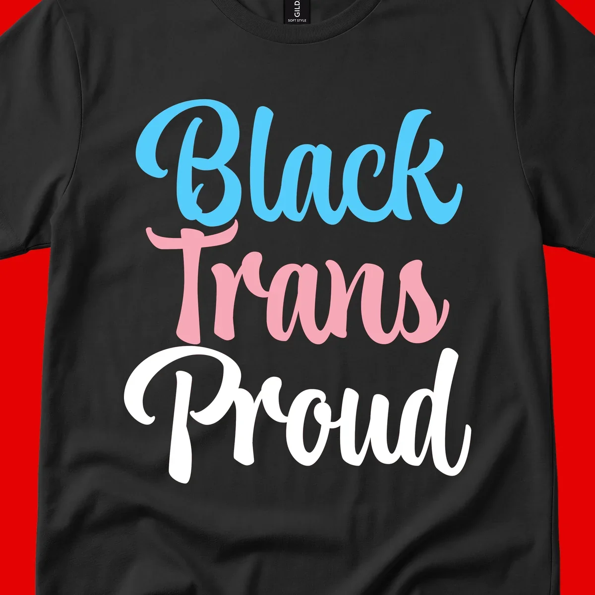 Block Tram Squad design with stacked text in cyan, pink, and white on gray background