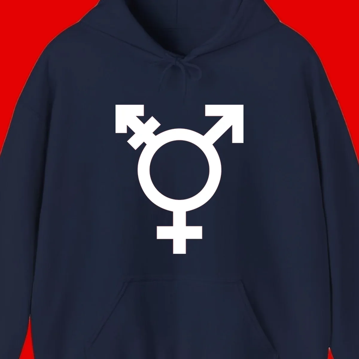 White transgender pride symbol featuring a circle with cross on gray background, representing trans identity and LGBTQ pride