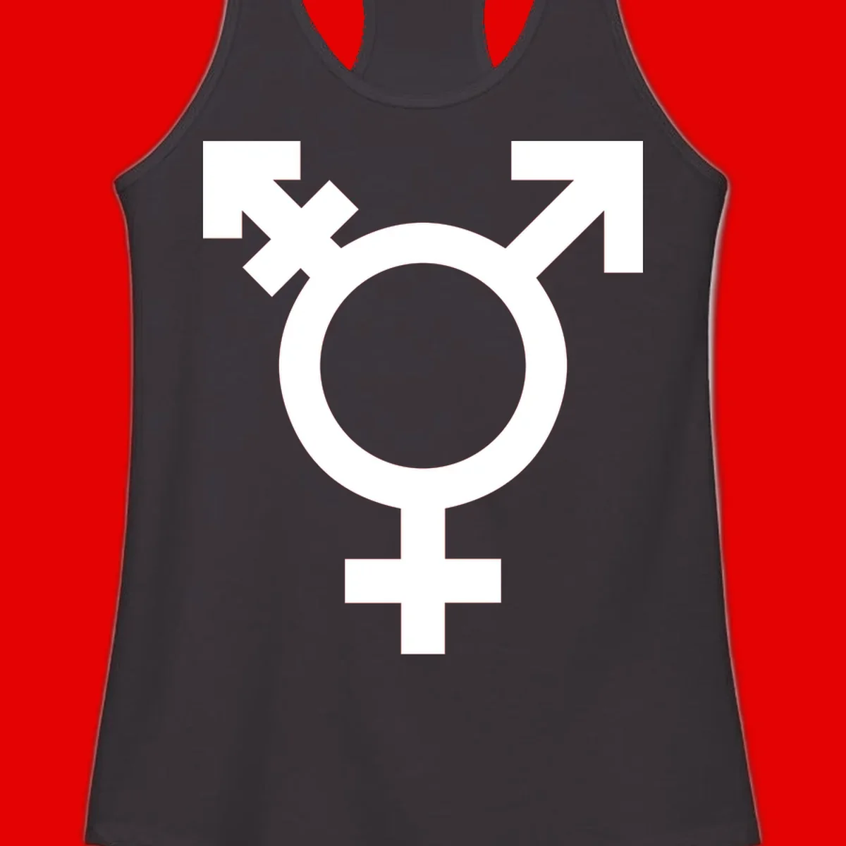 White transgender pride symbol featuring a circle with cross on gray background, representing trans identity and LGBTQ pride