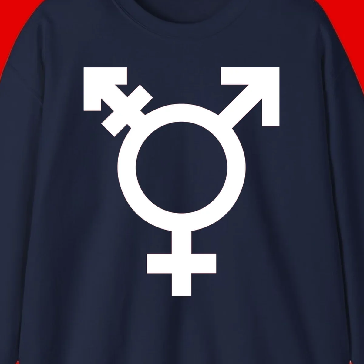 White transgender pride symbol featuring a circle with cross on gray background, representing trans identity and LGBTQ pride