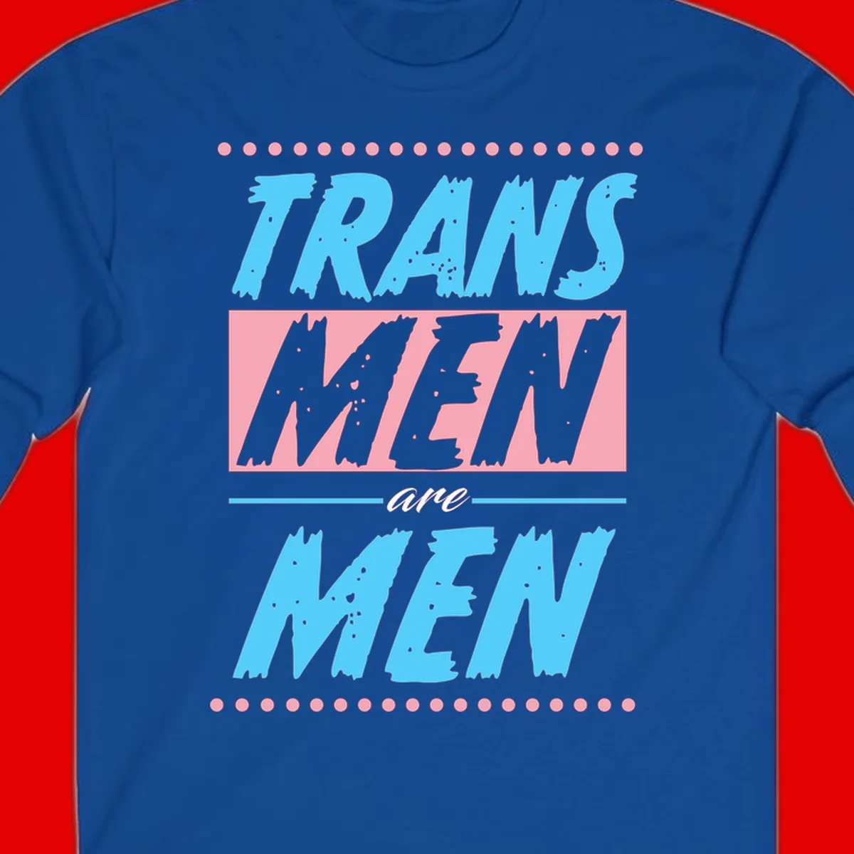 Grunge-style graphic with 'Trains New Men Are Men New' text in blue and gray with pink banner, decorated with dots border