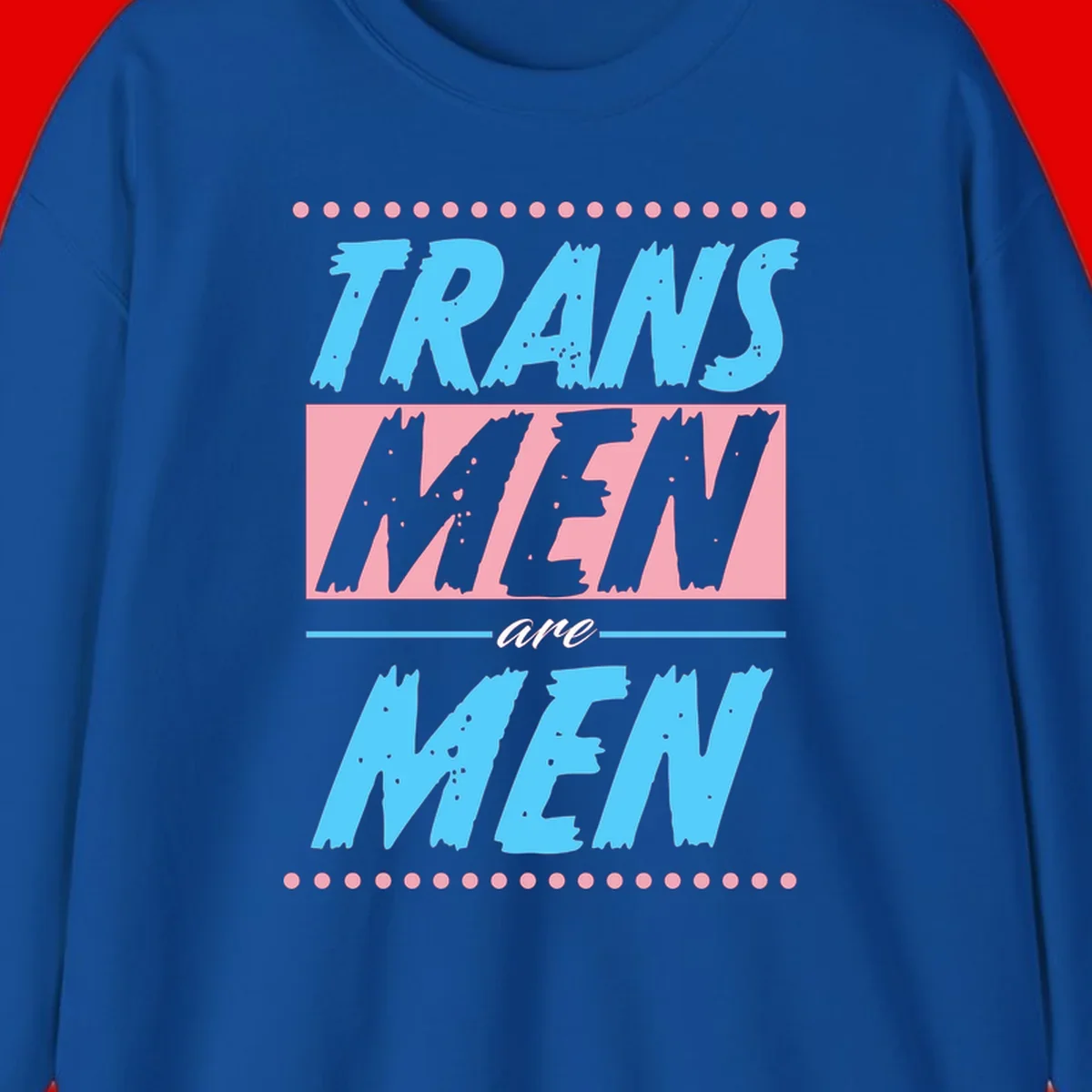 Grunge-style graphic with 'Trains New Men Are Men New' text in blue and gray with pink banner, decorated with dots border