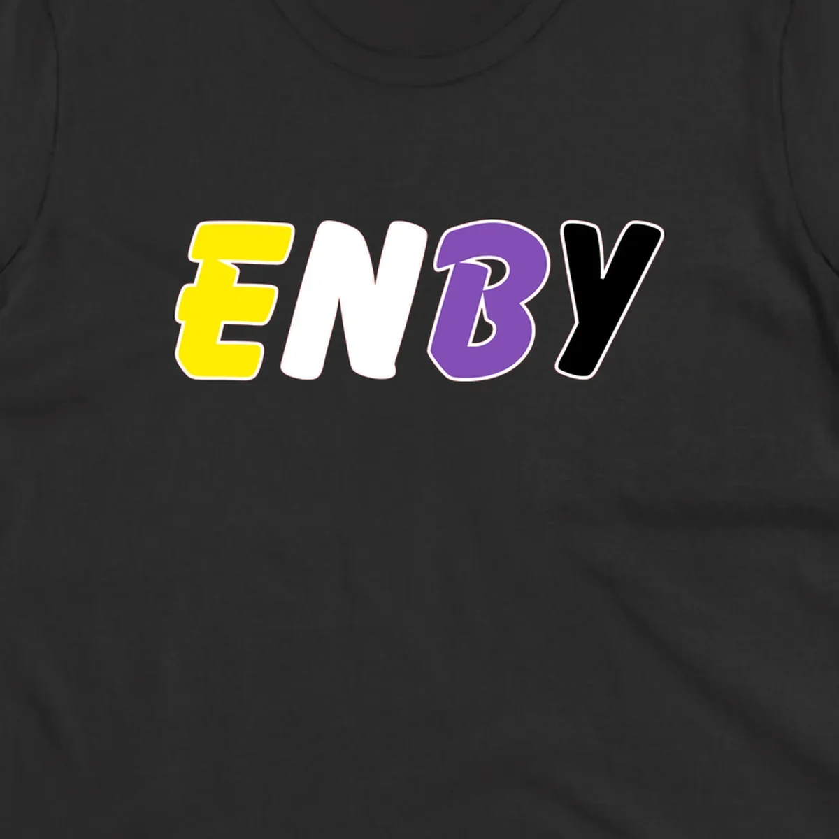 Colorful enjoy-three-seven-pride design with bold yellow, white, purple, and black letters on gray background