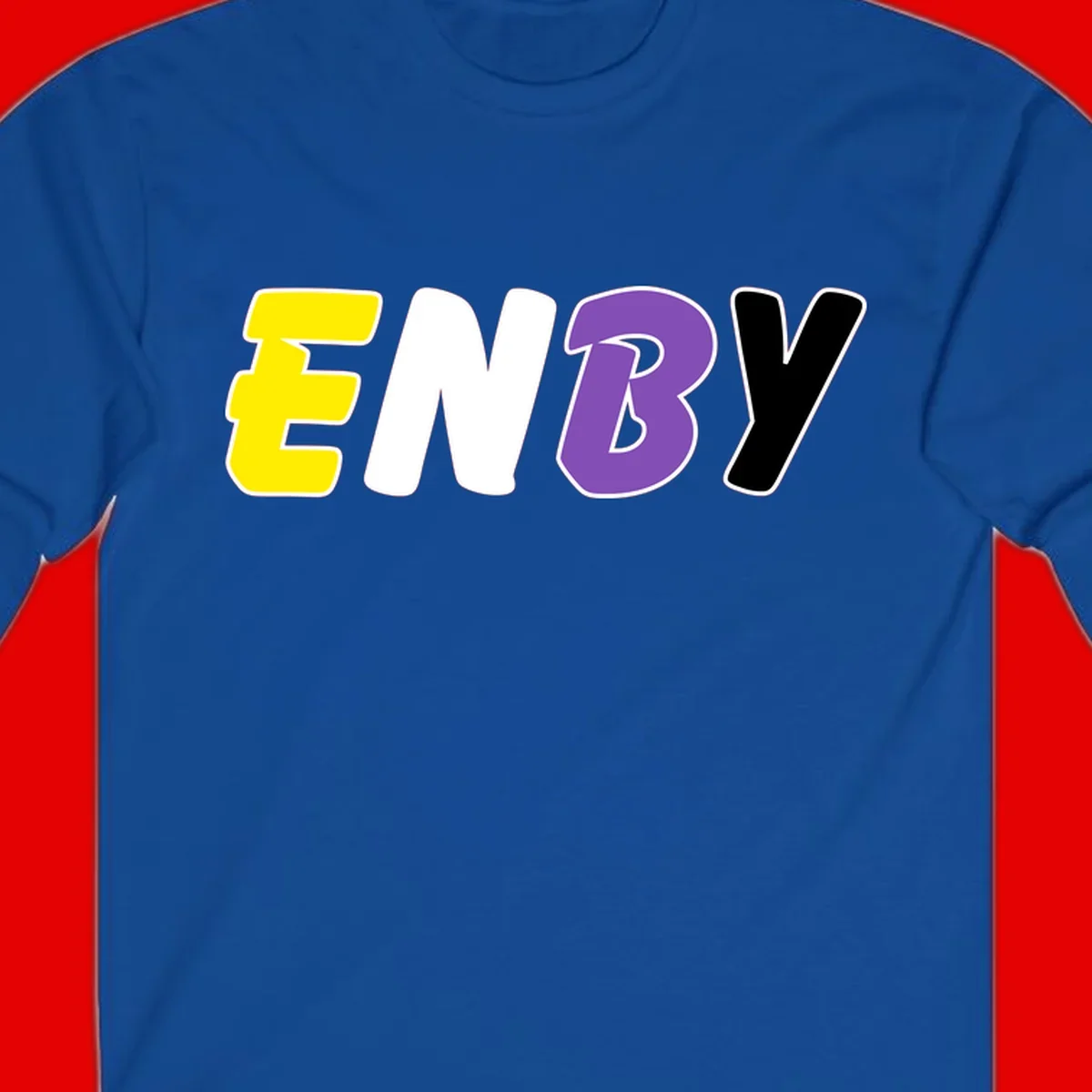 Colorful enjoy-three-seven-pride design with bold yellow, white, purple, and black letters on gray background