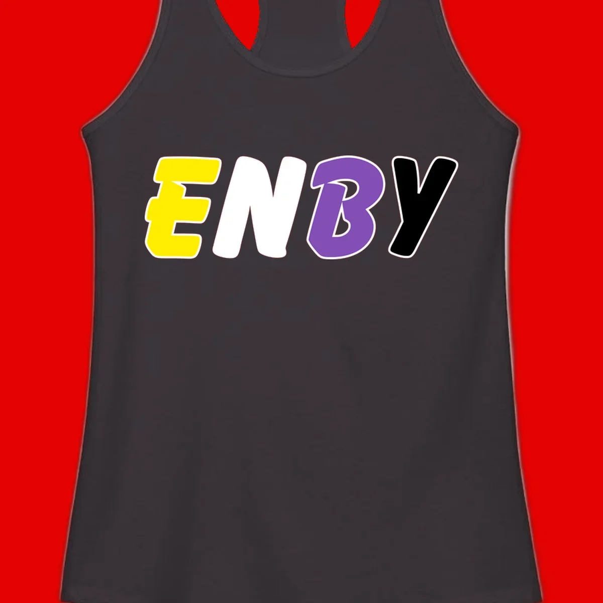 Colorful enjoy-three-seven-pride design with bold yellow, white, purple, and black letters on gray background