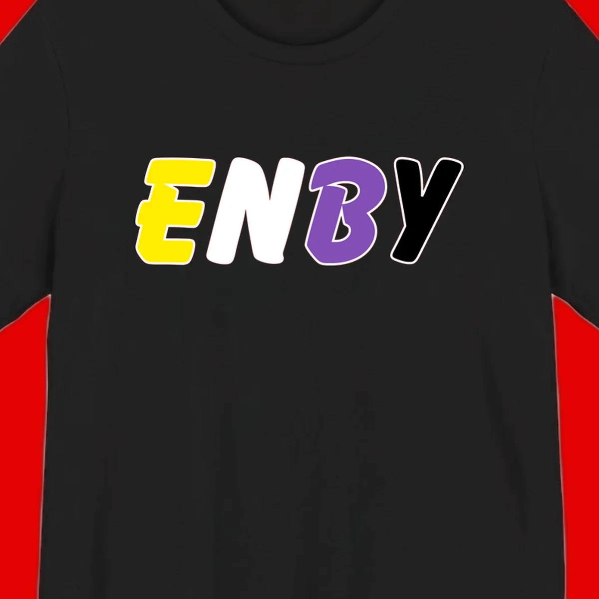 Colorful enjoy-three-seven-pride design with bold yellow, white, purple, and black letters on gray background