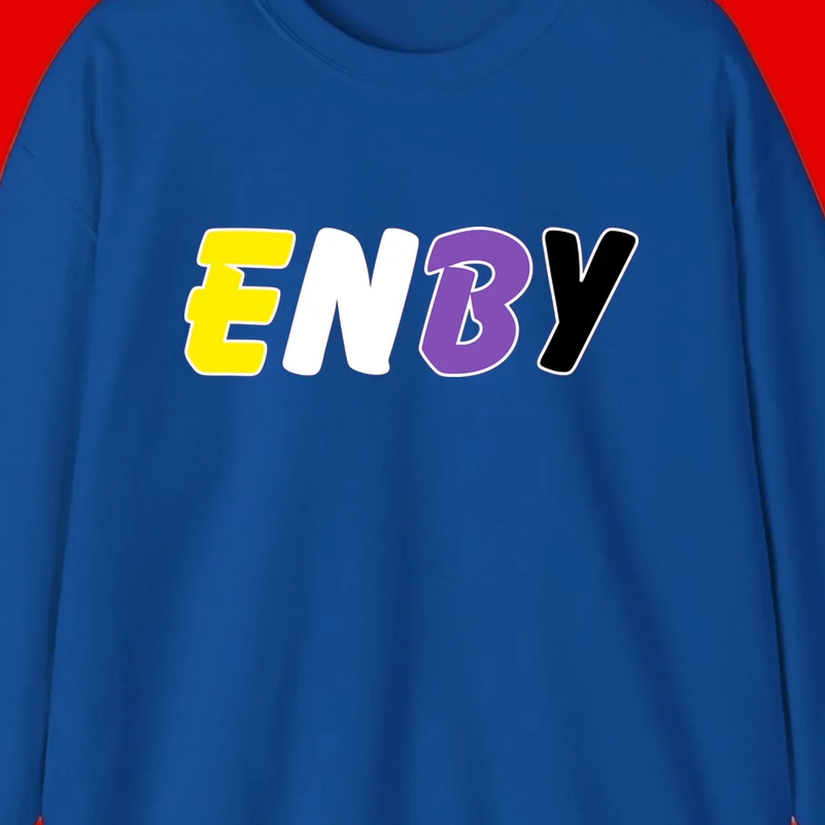 Colorful enjoy-three-seven-pride design with bold yellow, white, purple, and black letters on gray background