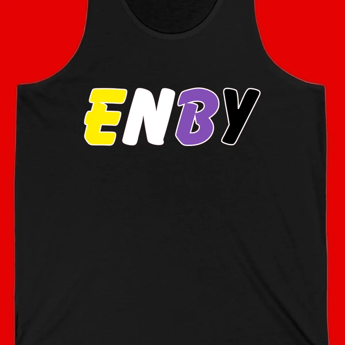 Colorful enjoy-three-seven-pride design with bold yellow, white, purple, and black letters on gray background