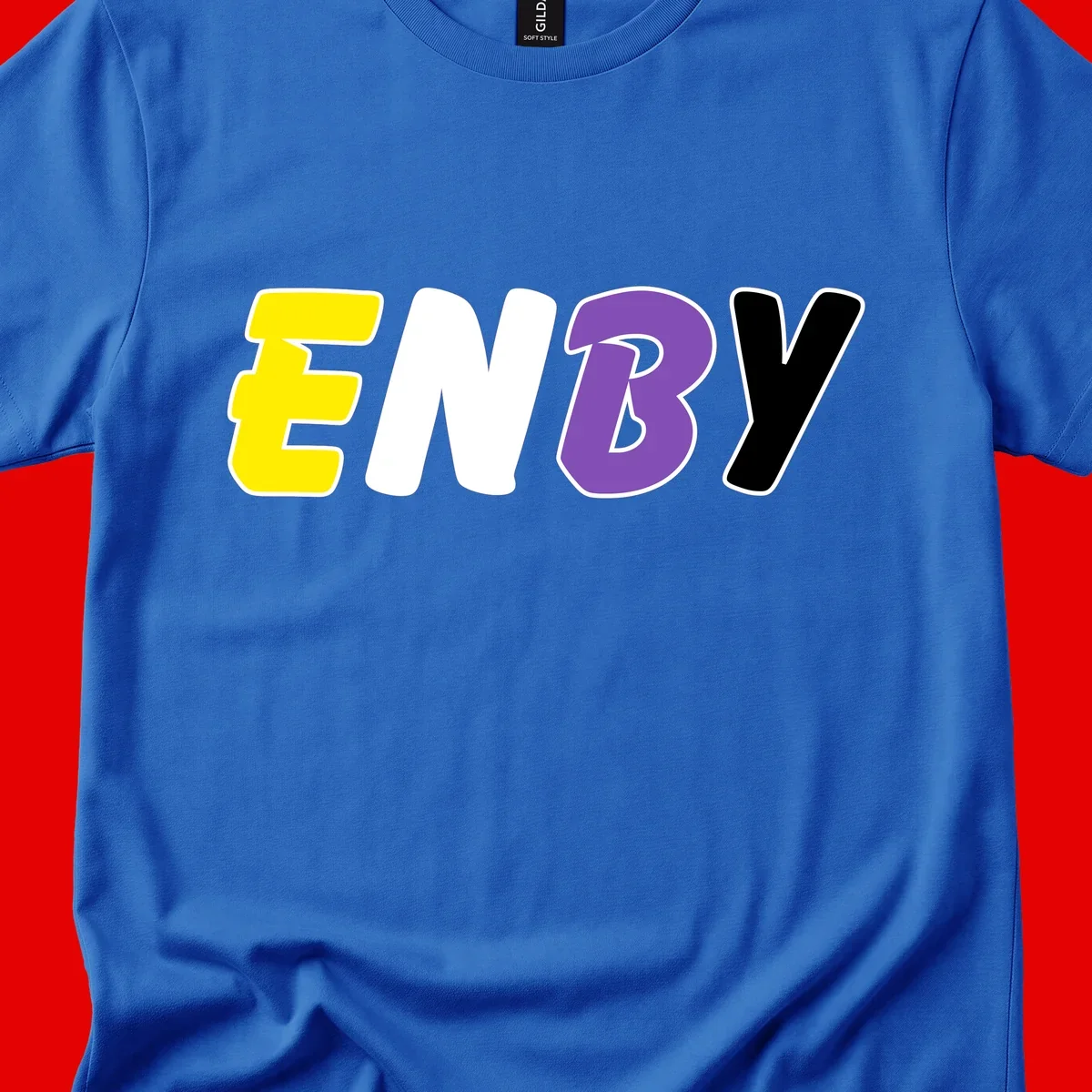 Colorful enjoy-three-seven-pride design with bold yellow, white, purple, and black letters on gray background