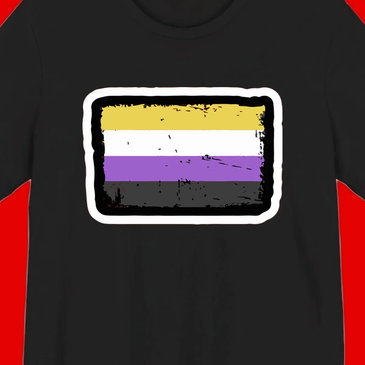 Nonbinary pride flag design with yellow, white, purple, and gray horizontal stripes in distressed grunge style