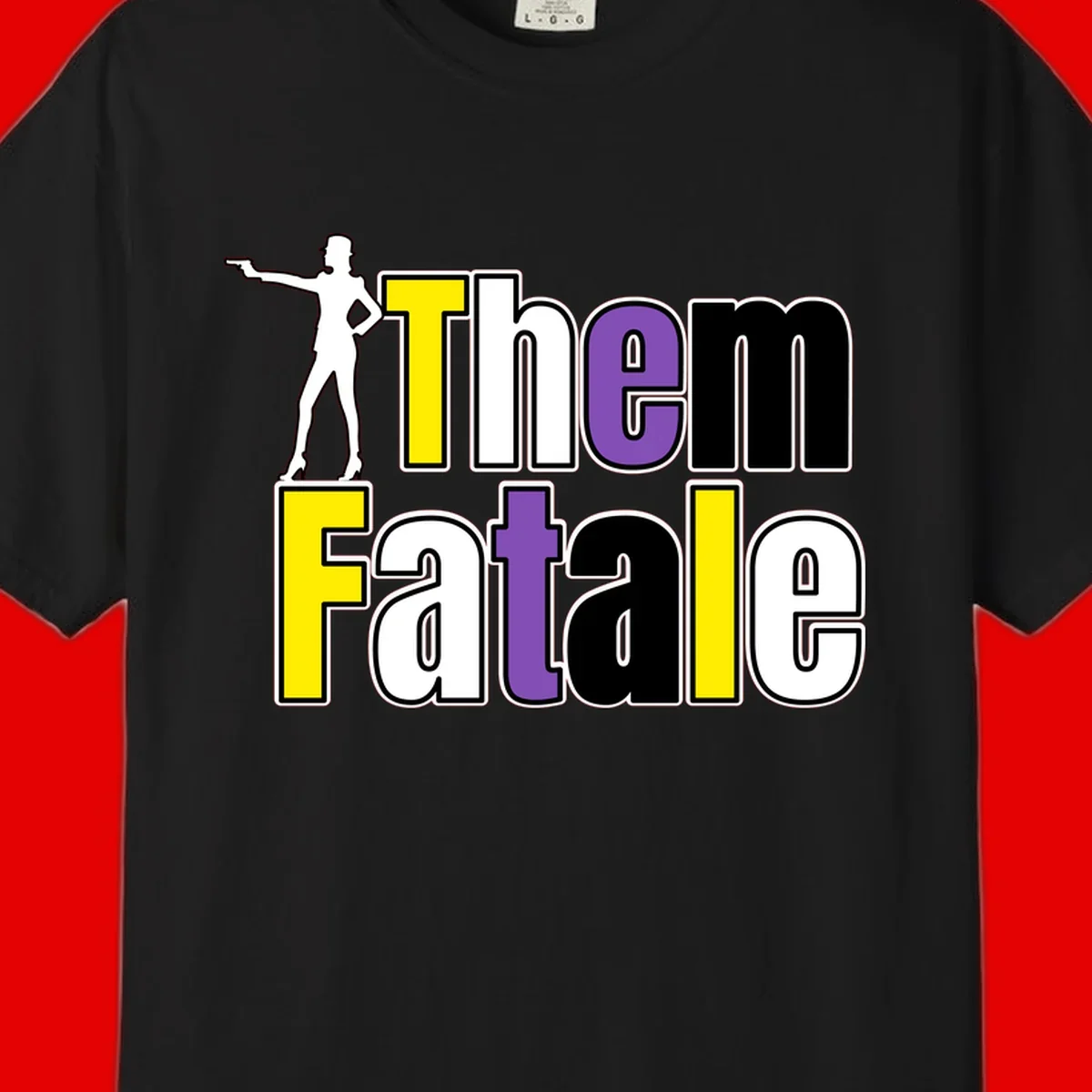 The gym fatalig design with silhouetted figure in power pose and colorful bold text