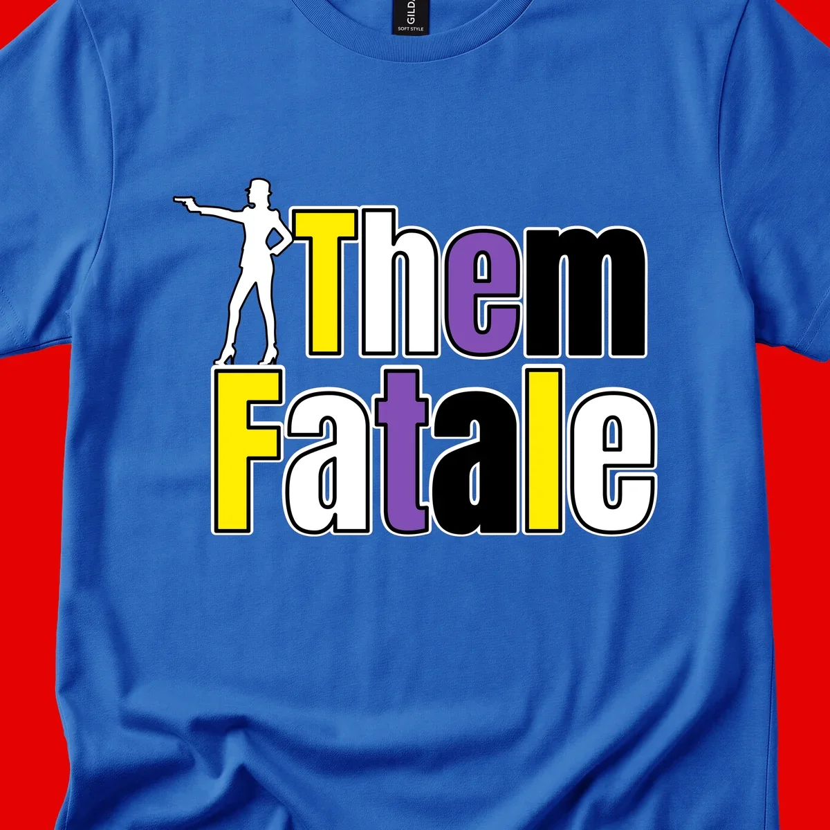 The gym fatalig design with silhouetted figure in power pose and colorful bold text