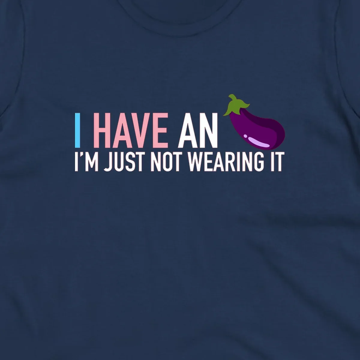 Humorous design with 'I Have An Eggplant I'm Just Not Wearing It' text and purple eggplant illustration