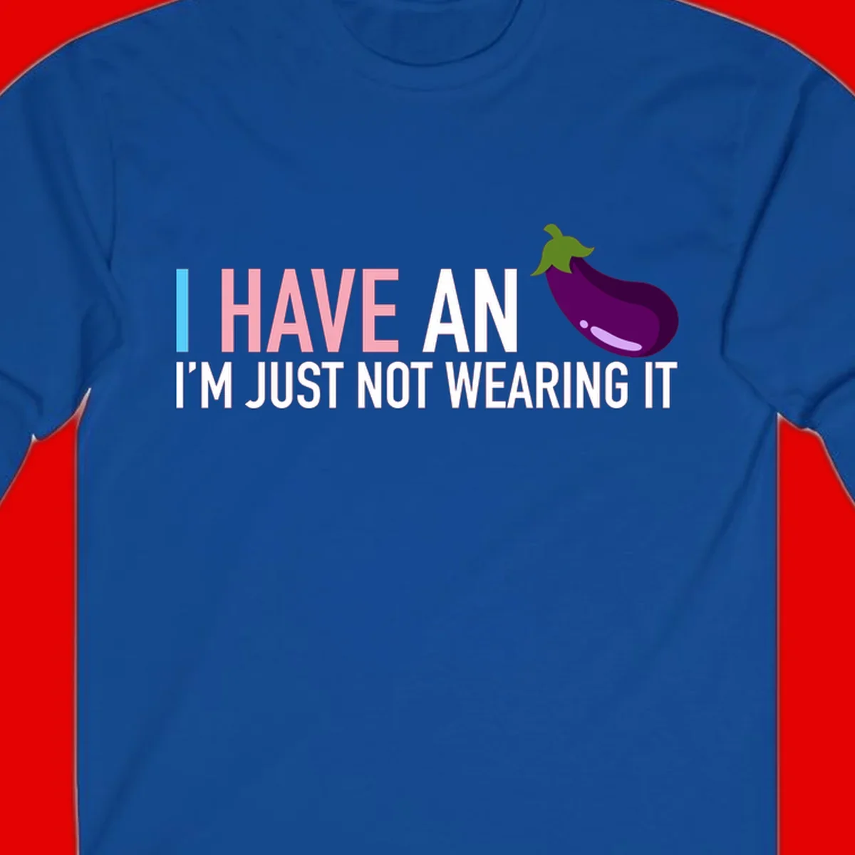 Humorous design with 'I Have An Eggplant I'm Just Not Wearing It' text and purple eggplant illustration