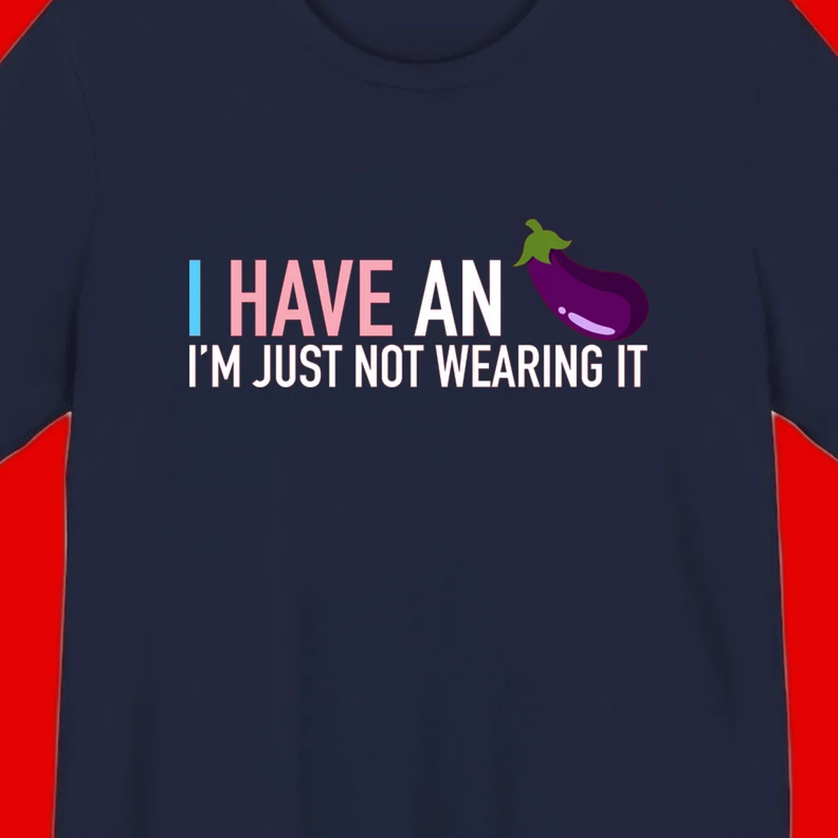 Humorous design with 'I Have An Eggplant I'm Just Not Wearing It' text and purple eggplant illustration