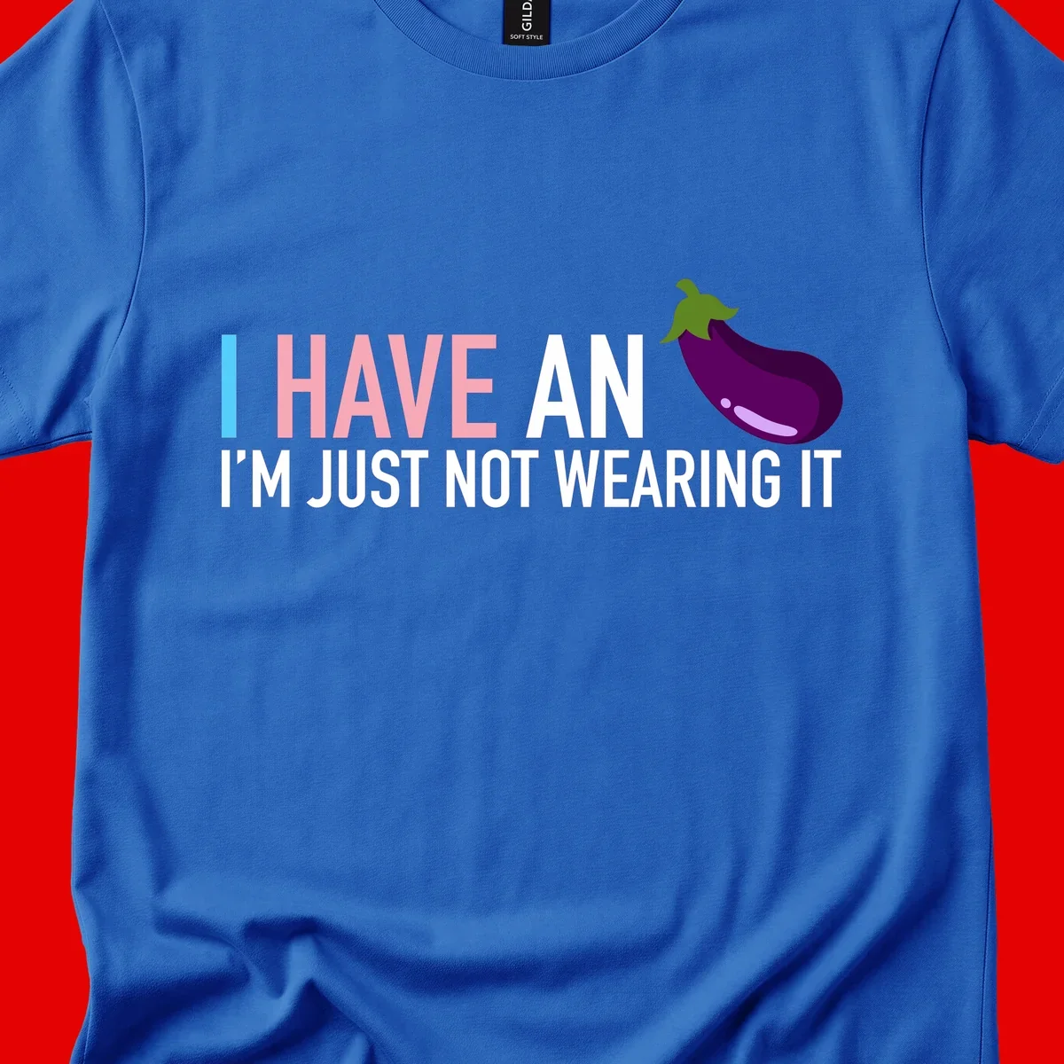 Humorous design with 'I Have An Eggplant I'm Just Not Wearing It' text and purple eggplant illustration