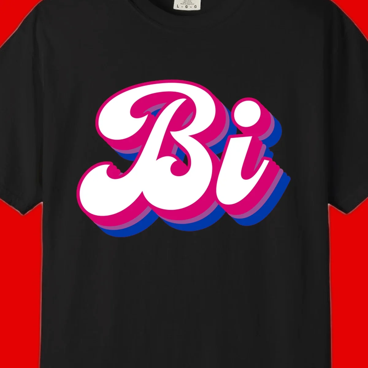 Bold pride dimensional letters design with hot pink, navy blue, and purple 3D layered typography effect