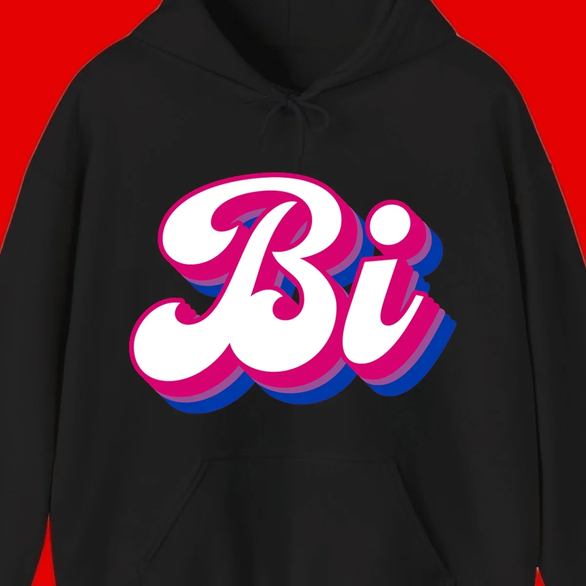 Bold pride dimensional letters design with hot pink, navy blue, and purple 3D layered typography effect