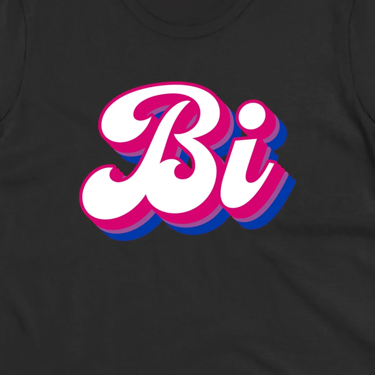Bold pride dimensional letters design with hot pink, navy blue, and purple 3D layered typography effect