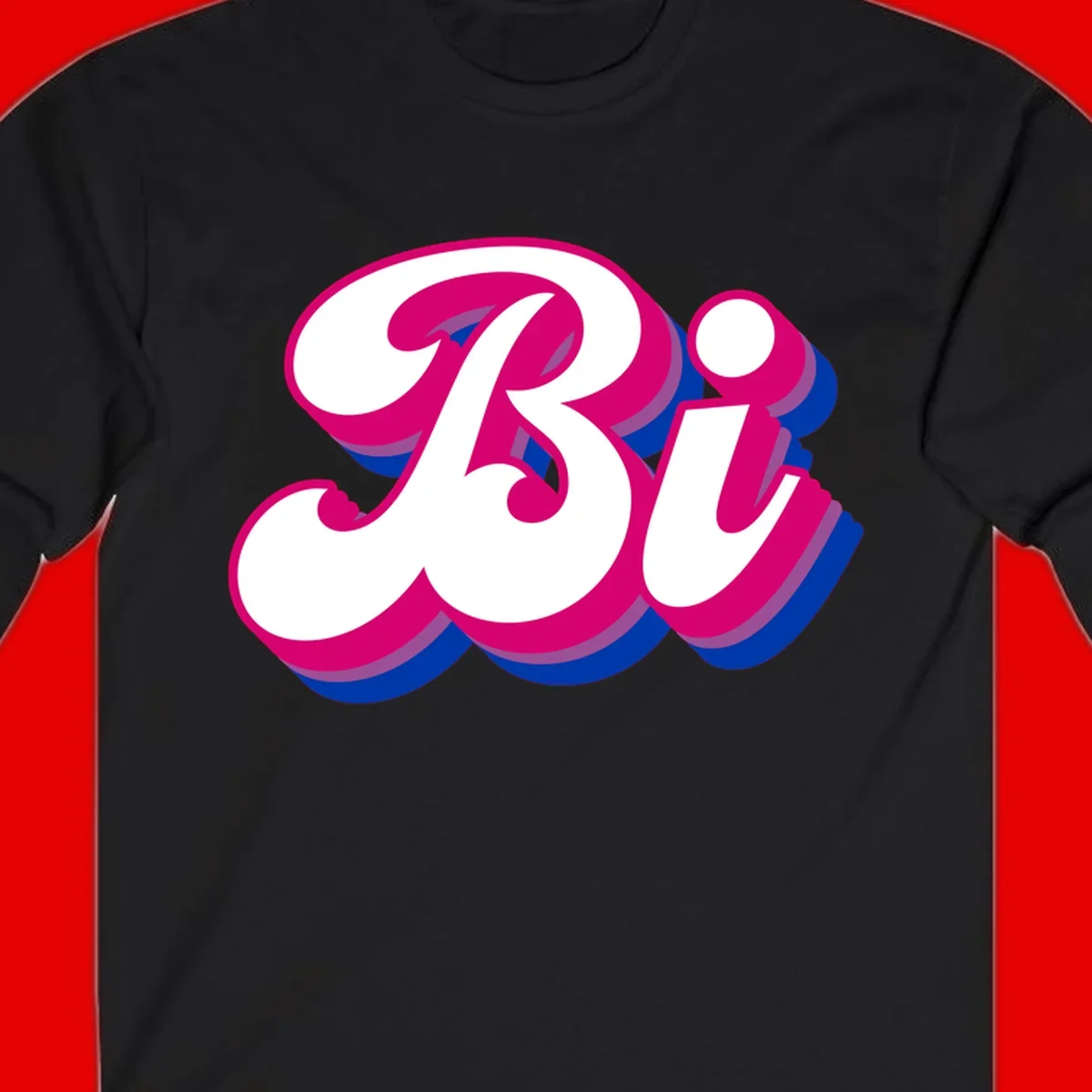 Bold pride dimensional letters design with hot pink, navy blue, and purple 3D layered typography effect