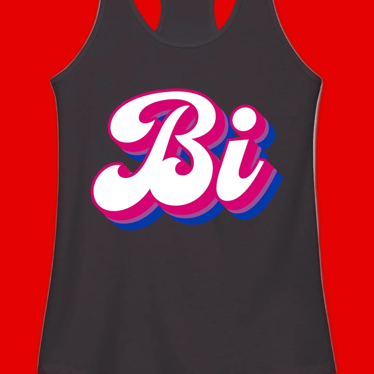 Bold pride dimensional letters design with hot pink, navy blue, and purple 3D layered typography effect