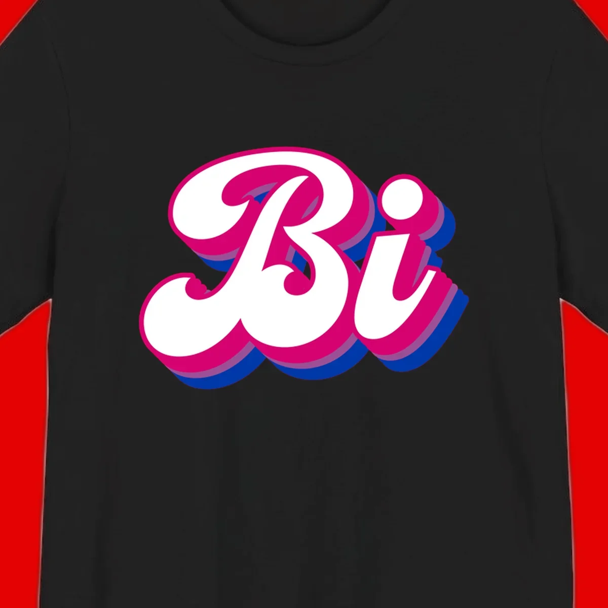 Bold pride dimensional letters design with hot pink, navy blue, and purple 3D layered typography effect