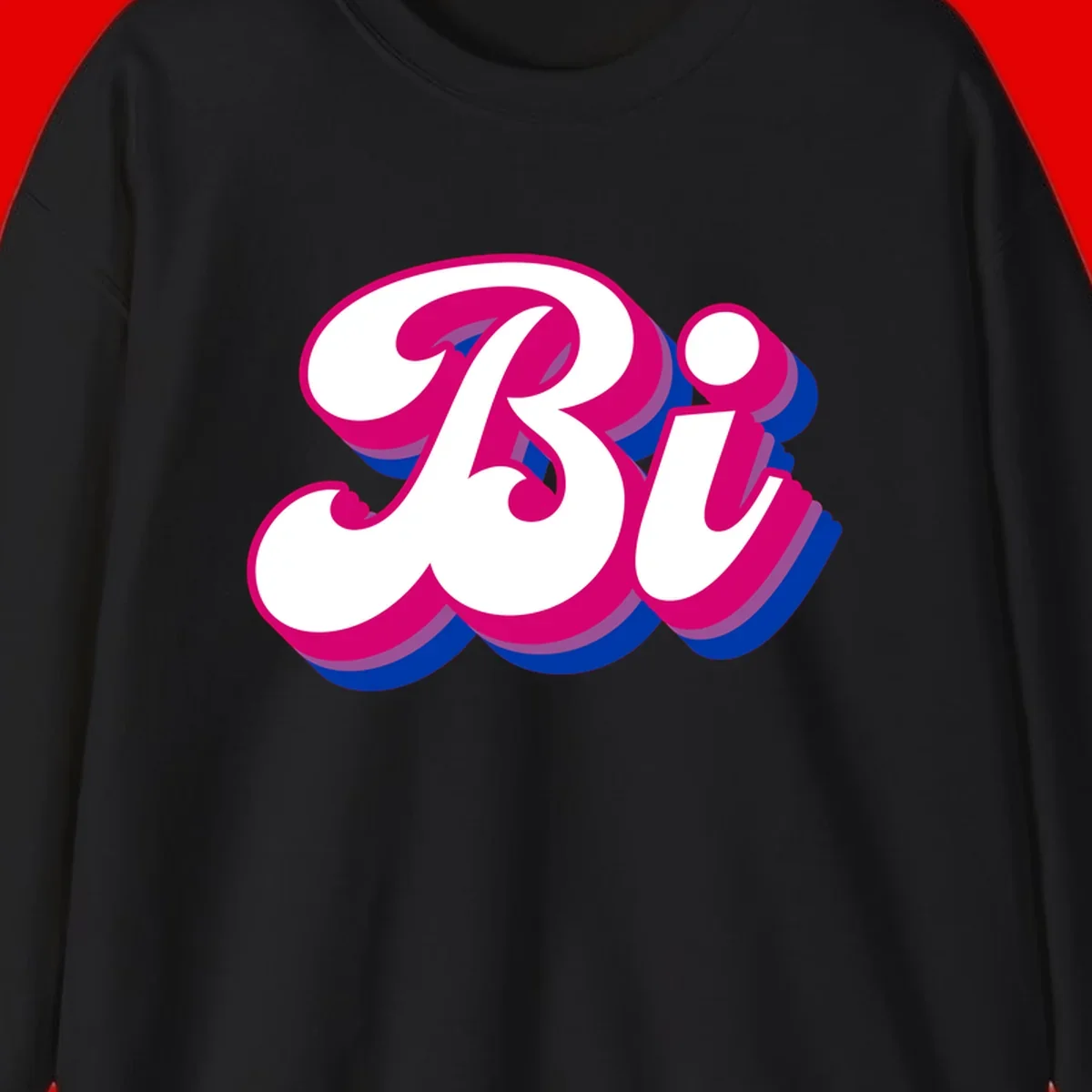 Bold pride dimensional letters design with hot pink, navy blue, and purple 3D layered typography effect