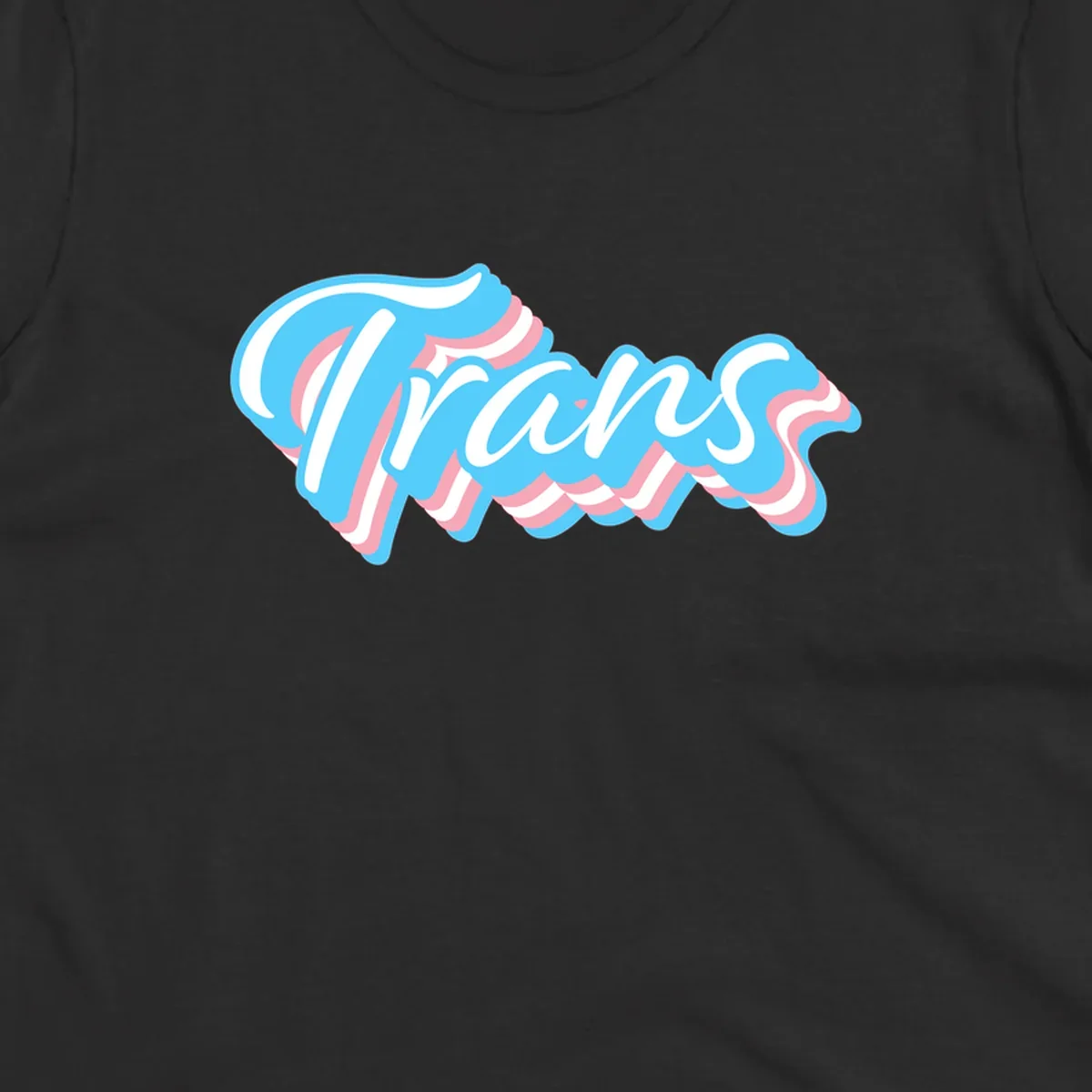 Waves pride flow design featuring white cursive text with layered pink and blue wavy patterns on a gray background