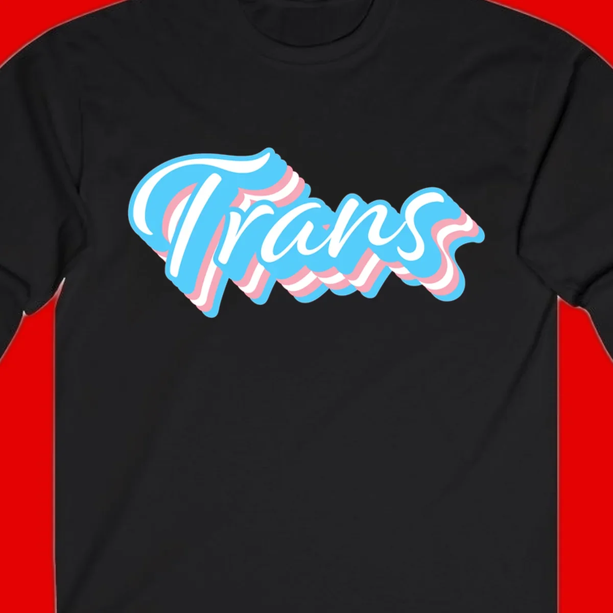 Waves pride flow design featuring white cursive text with layered pink and blue wavy patterns on a gray background