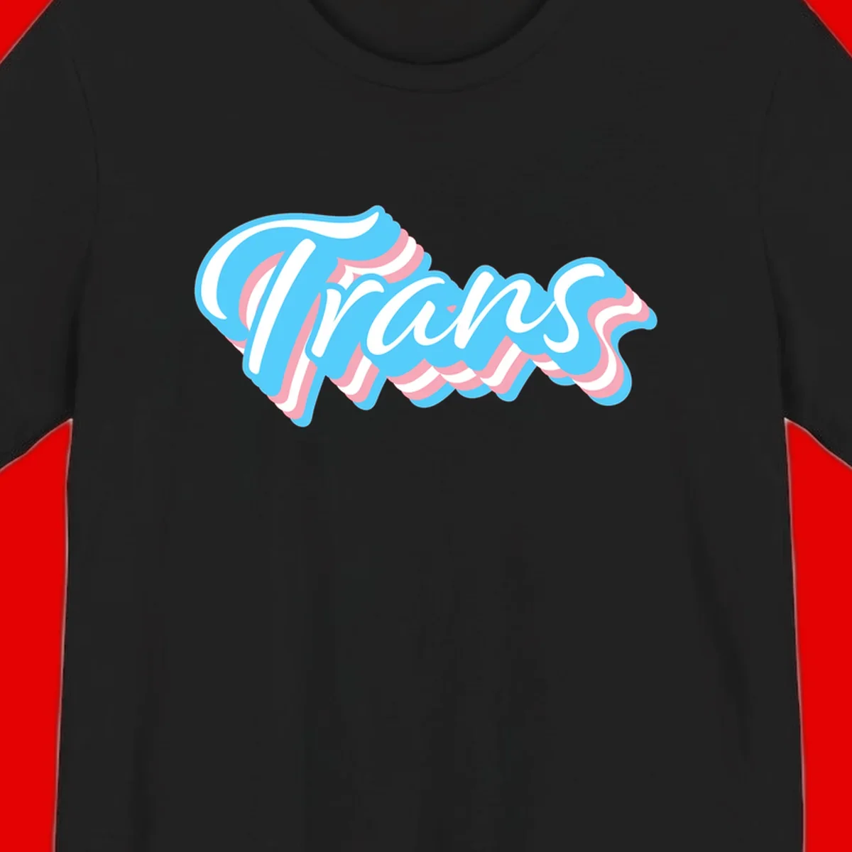 Waves pride flow design featuring white cursive text with layered pink and blue wavy patterns on a gray background