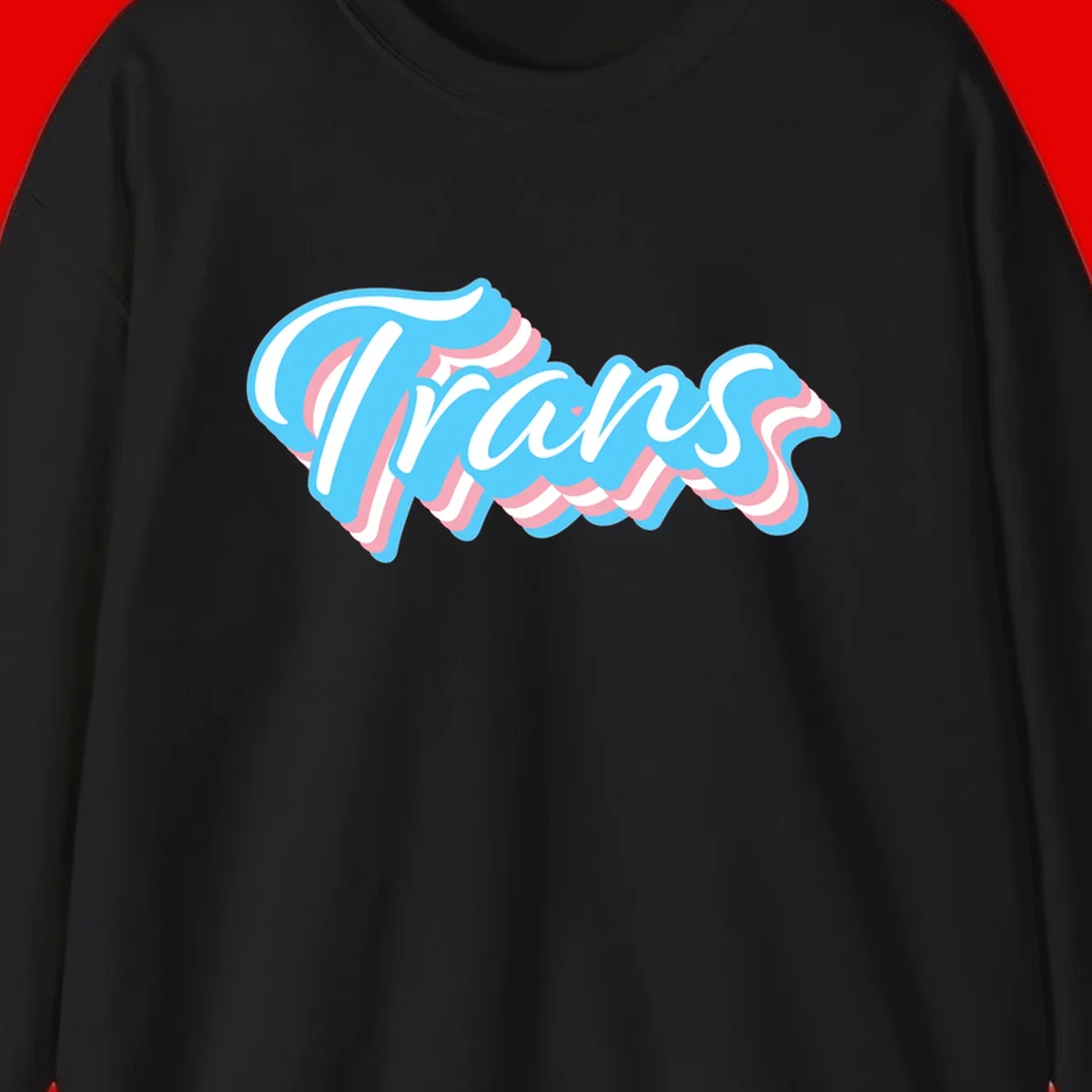 Waves pride flow design featuring white cursive text with layered pink and blue wavy patterns on a gray background