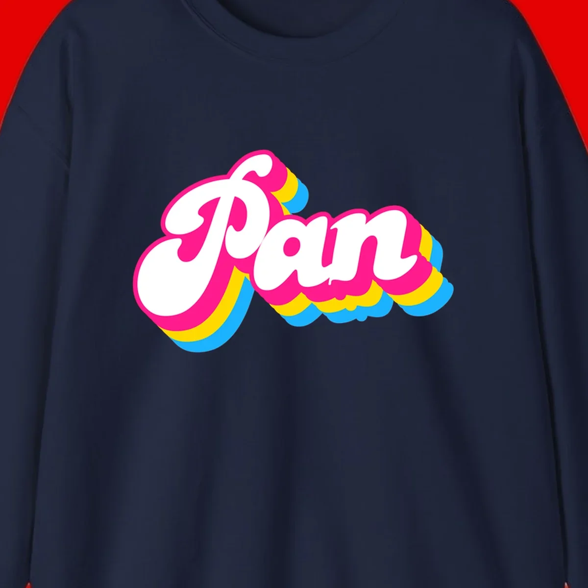 Retro pop art design with 'Pam' in bold white lettering outlined in magenta with layered cyan and yellow scalloped shapes