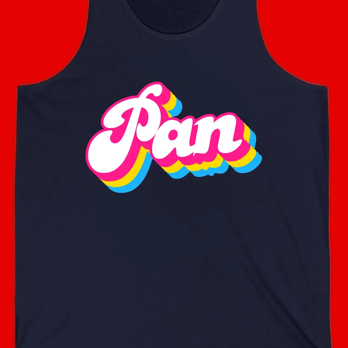 Retro pop art design with 'Pam' in bold white lettering outlined in magenta with layered cyan and yellow scalloped shapes