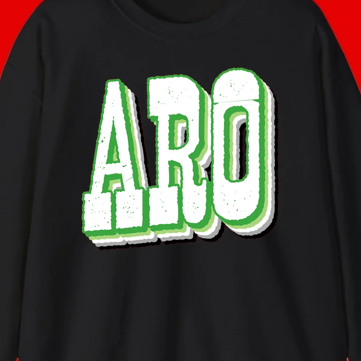 Large 3D block letters spelling ARO in green with textured speckled surface and layered shadow effect