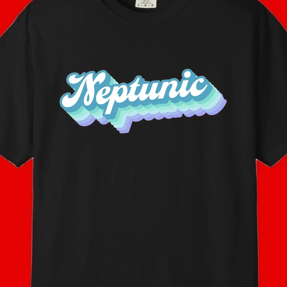 Neptune cloud dreamy design featuring white cursive text over layered teal, cyan, and purple scalloped cloud shapes with gradient background