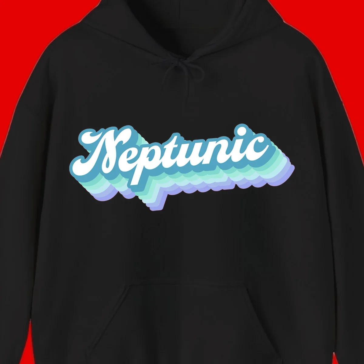 Neptune cloud dreamy design featuring white cursive text over layered teal, cyan, and purple scalloped cloud shapes with gradient background