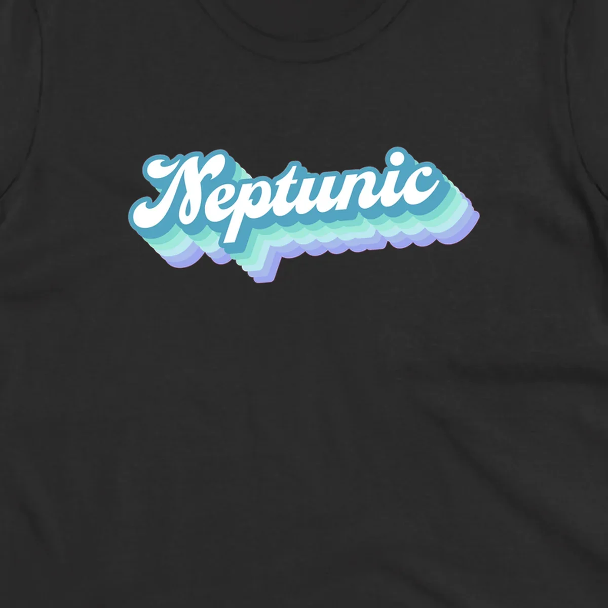 Neptune cloud dreamy design featuring white cursive text over layered teal, cyan, and purple scalloped cloud shapes with gradient background