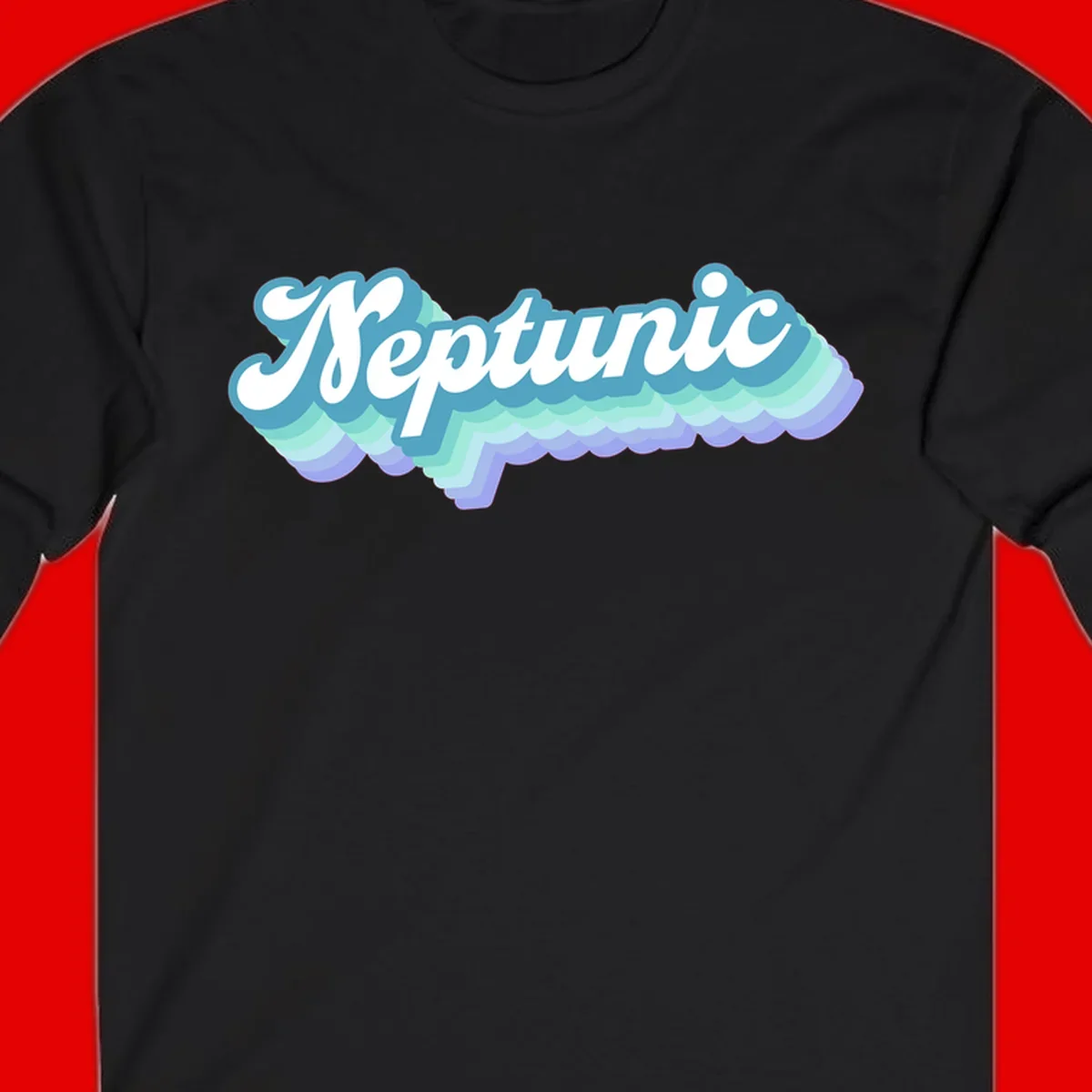 Neptune cloud dreamy design featuring white cursive text over layered teal, cyan, and purple scalloped cloud shapes with gradient background