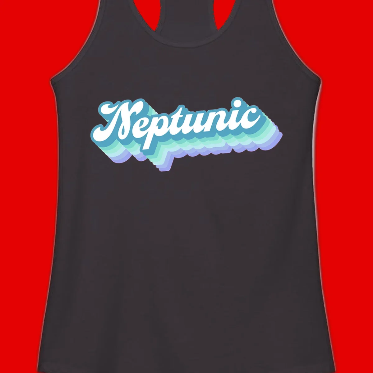 Neptune cloud dreamy design featuring white cursive text over layered teal, cyan, and purple scalloped cloud shapes with gradient background