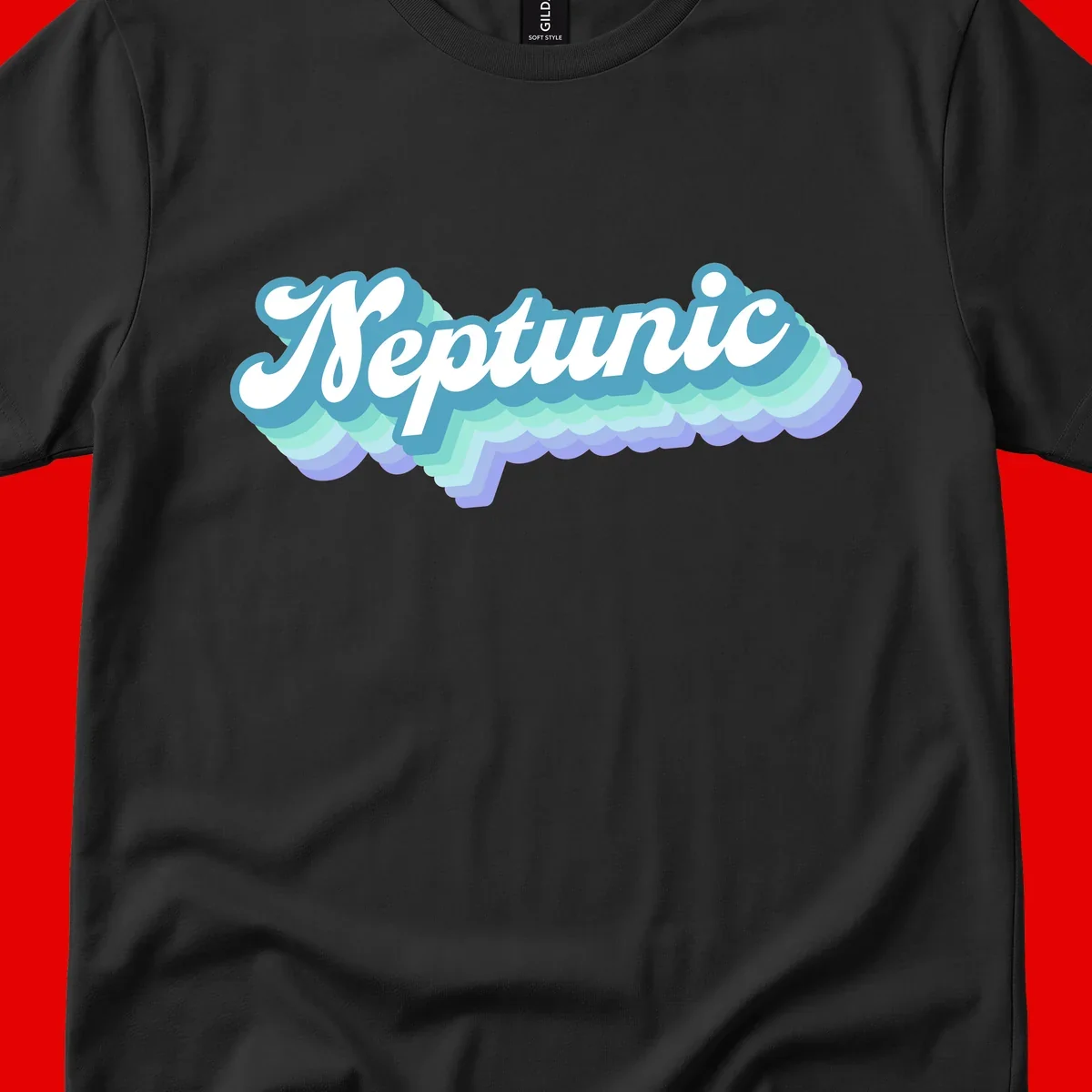 Neptune cloud dreamy design featuring white cursive text over layered teal, cyan, and purple scalloped cloud shapes with gradient background