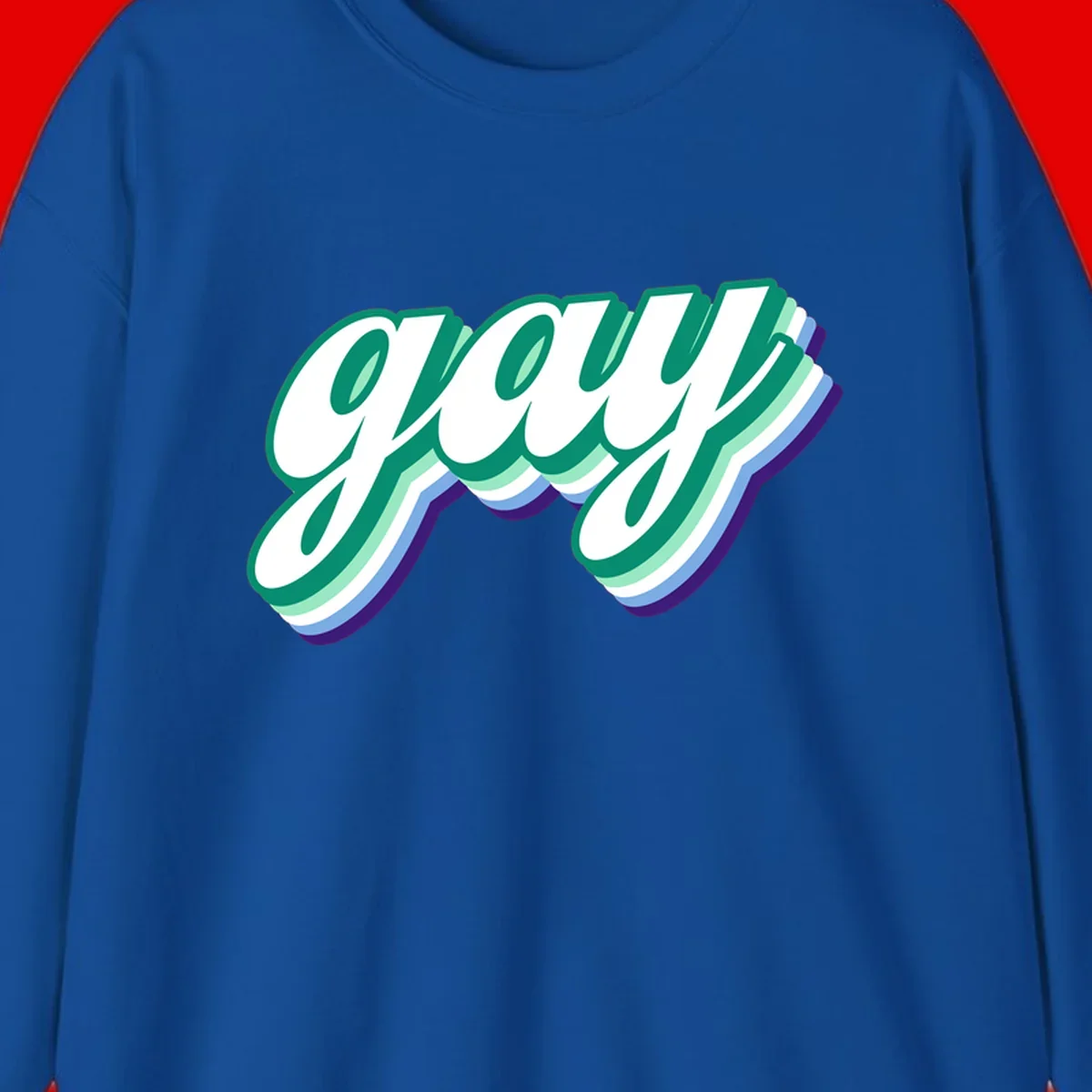 Gay pride layered script design with 3D rainbow color effect in teal, green, blue, and purple