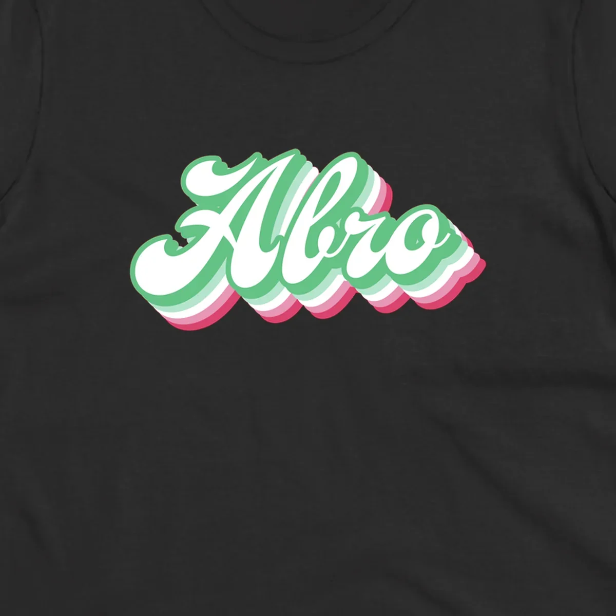 Hello wavy pride design featuring bold 3D layered text in green, pink, and white with striped pattern effect