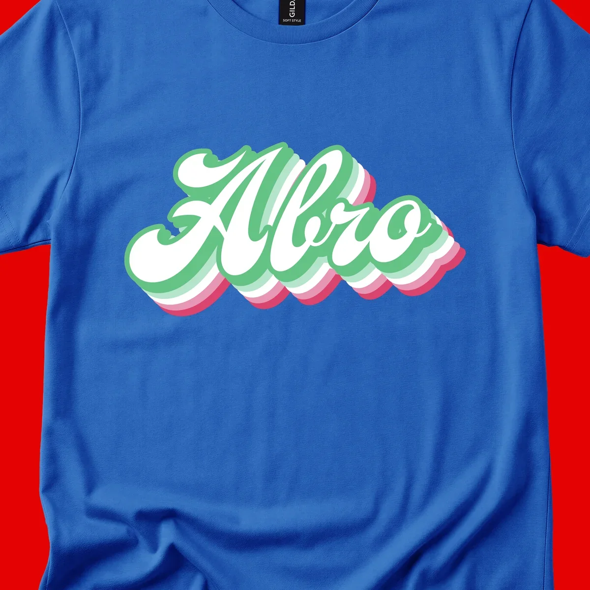 Hello wavy pride design featuring bold 3D layered text in green, pink, and white with striped pattern effect